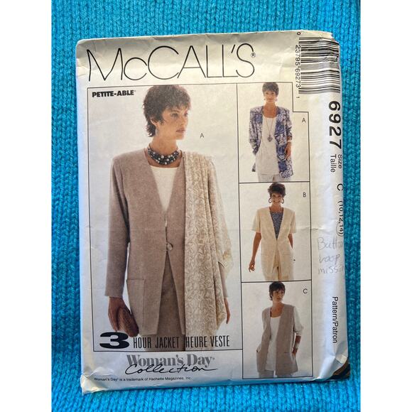 McCalls 6927 boxy blazer boyfriend 1980s pattern size 10 12 14 - Picture 1 of 8